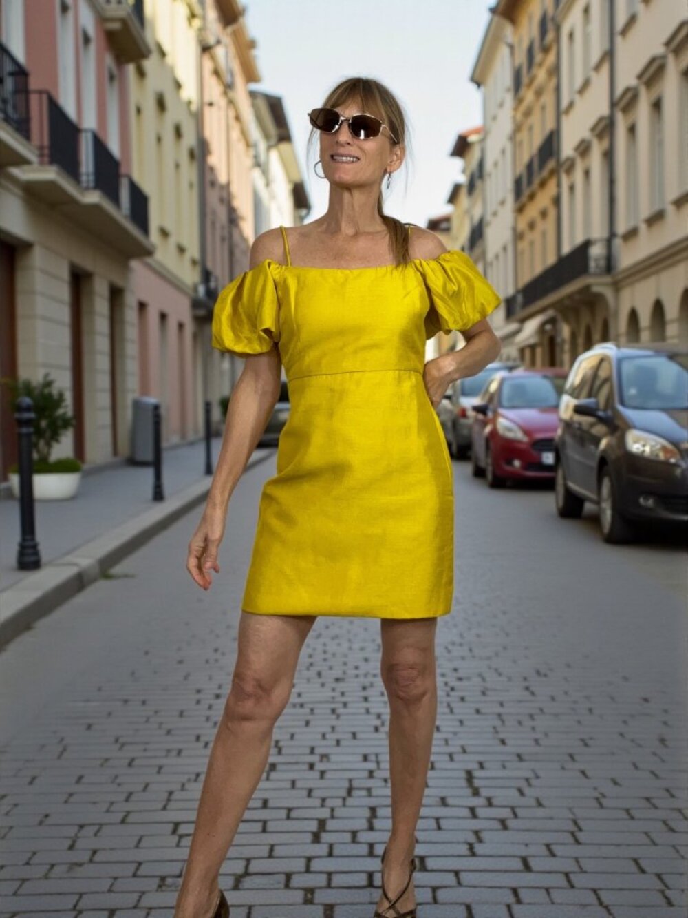 Anthropologie Let Me Be Off The Shoulder Puff Sleeve Dress XS Yellow Mini NEW